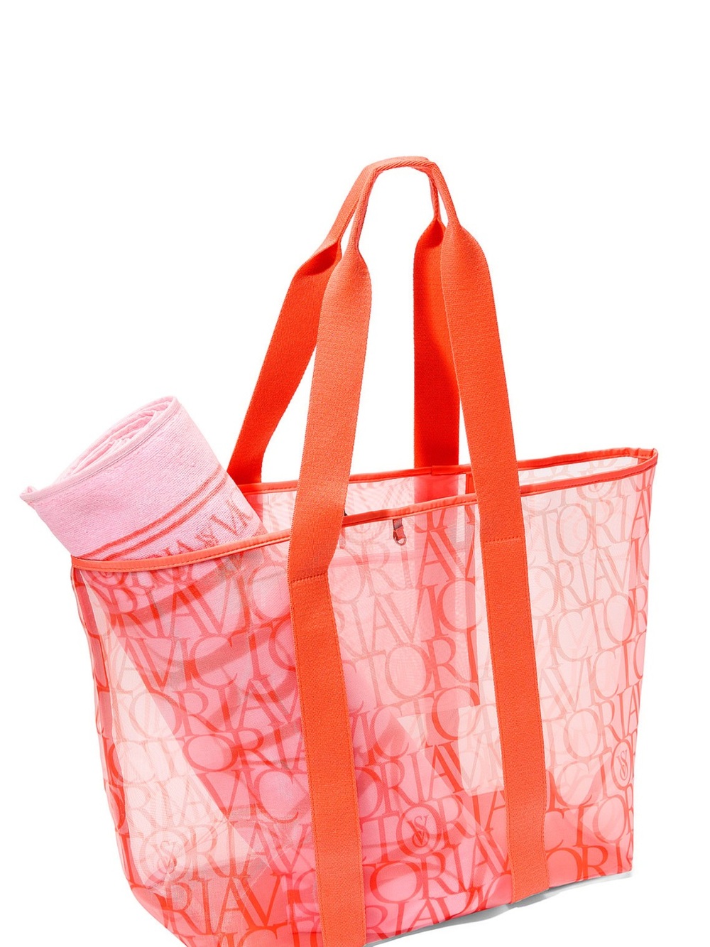 Victoria's Secret Coral-Pink Mesh Logo Tote and Towel